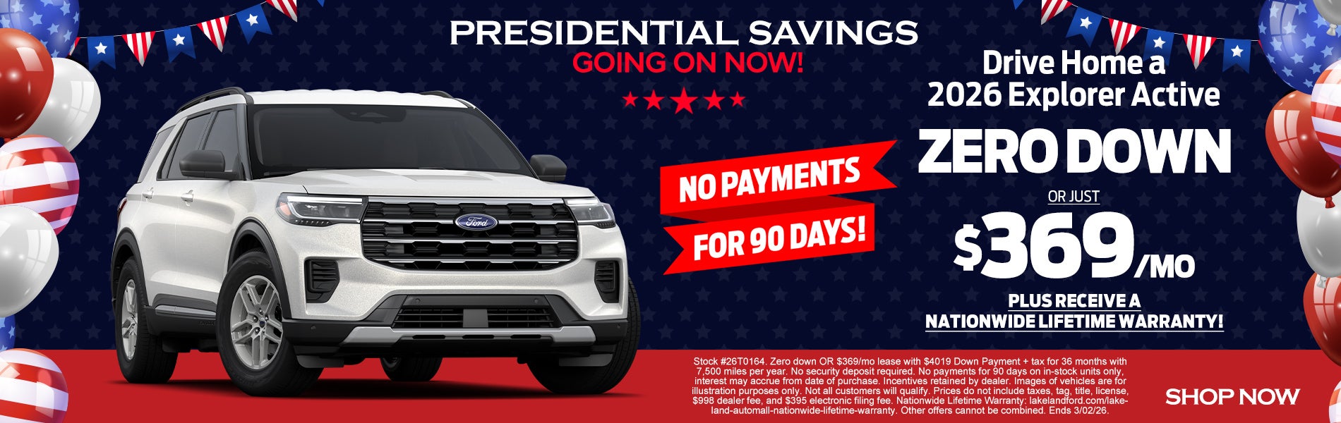 Drive a 2026 Explorer Active $369/mo OR ZERO DOWN