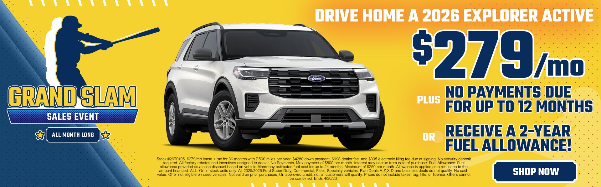 Drive a 2026 Explorer Active $279/mo OR ZERO DOWN