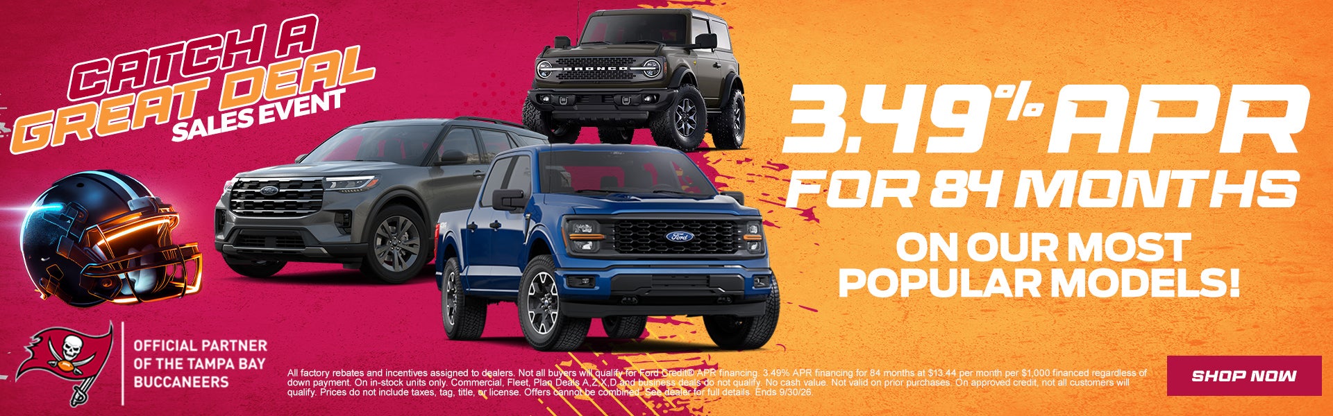 3.49% APR for 84 months on our most popular models