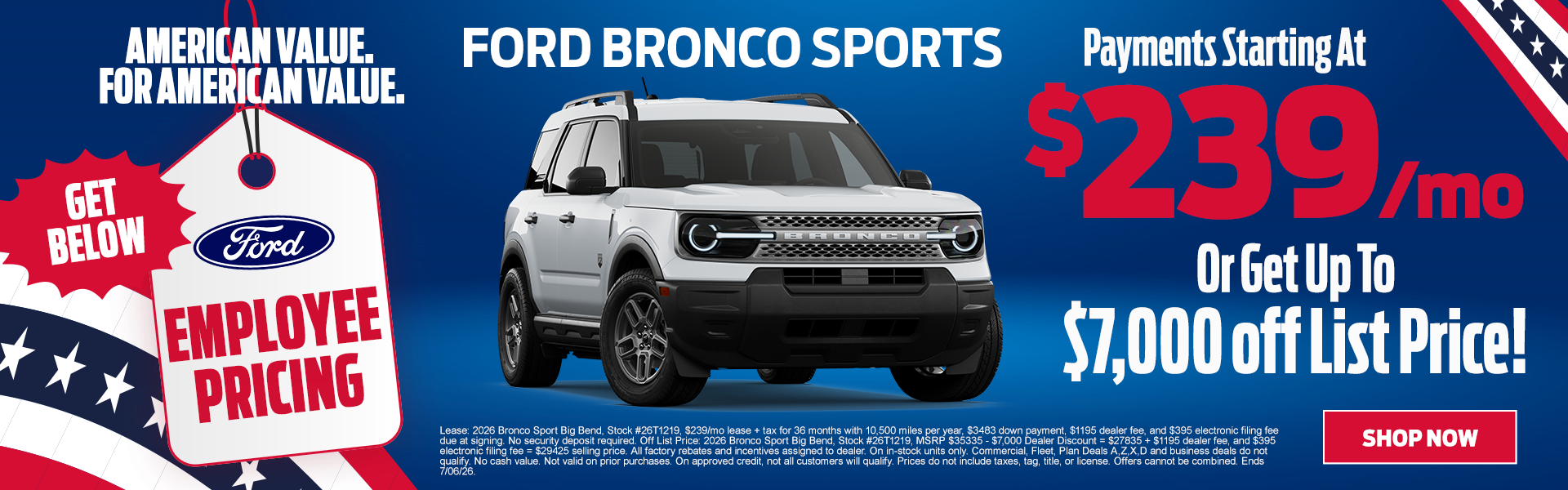 2026 Bronco Sport $239/mo OR up to $7,000 off