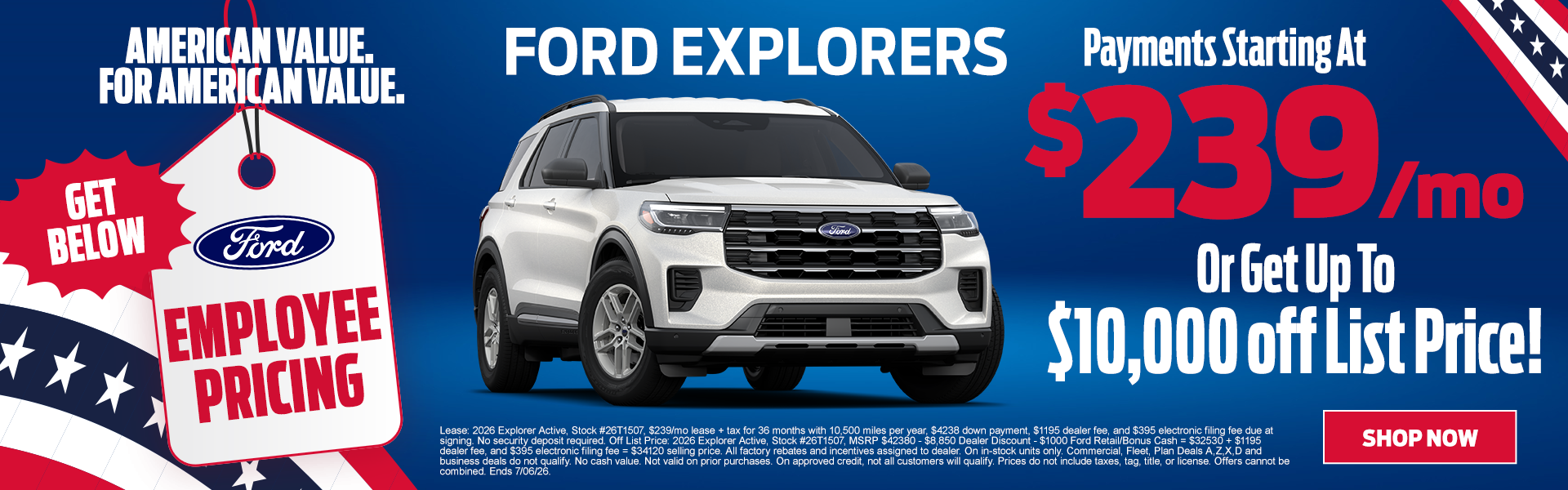 Ford Explorers Starting at $239/mo OR up to $10,000 Off List